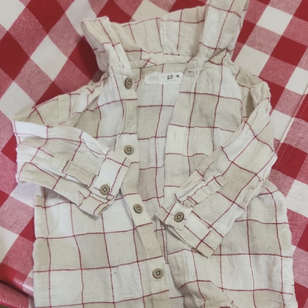 Zara Kids Checkered Shirt - Red and Cream